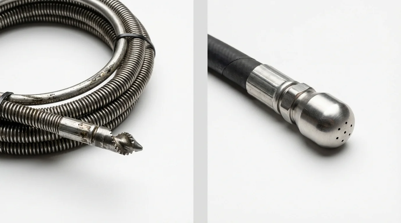 Drain snake cable and hydro jetting nozzle used for drain cleaning in Selby, SD