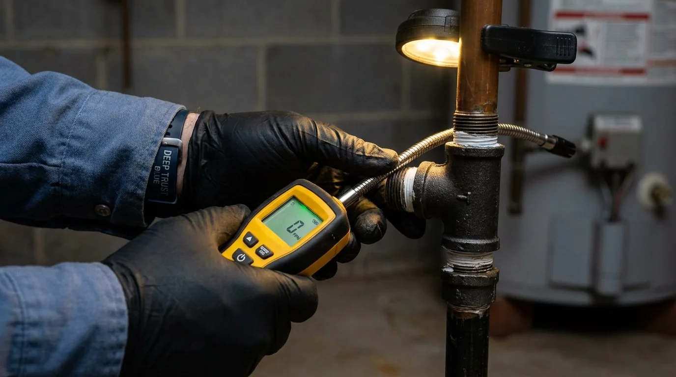 Gas leak detection with electronic sniffer by Johns Plumbing LLC in Selby
