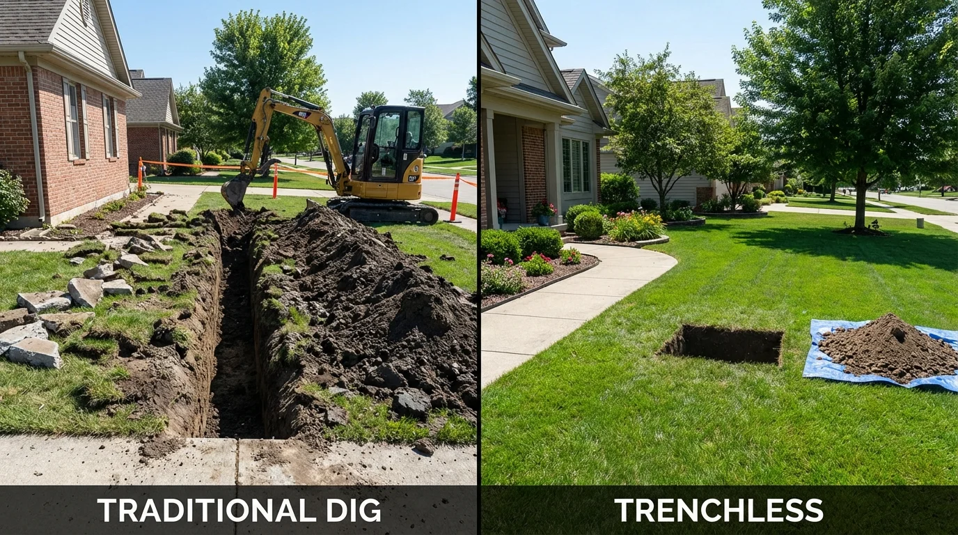 Trenchless sewer repair with minimal yard damage versus traditional excavation in Selby, SD